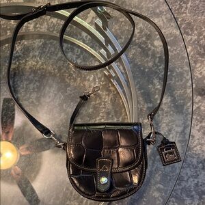 Black Croc-Embossed Crossbody Bag